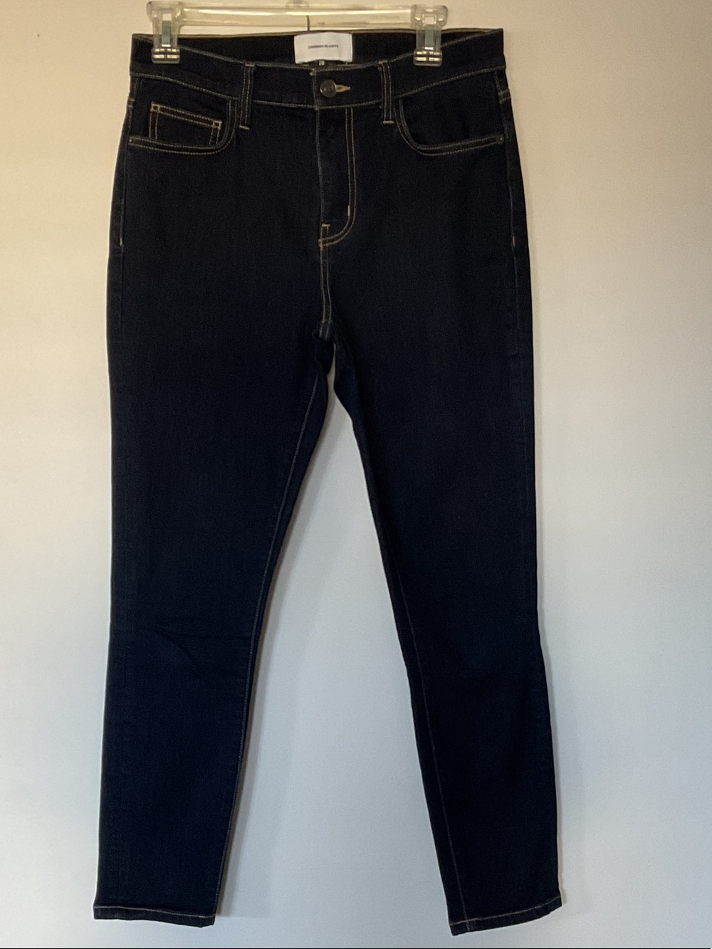 Current/Elliott Dark Blue Skinny Jeans with Contrast Topstitch